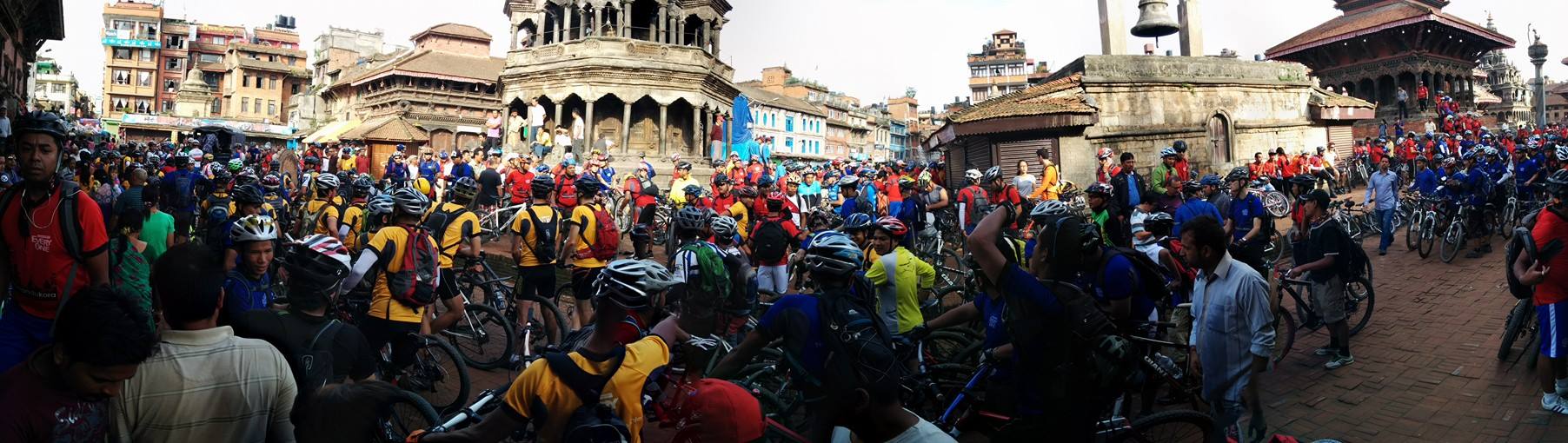 Participants gathered around Patan Durbar Square during Kathmandu Kora Cycling Challenge 2014