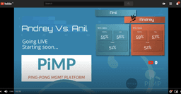 Youtube live stream of a table tennis match, Waiting to go live screen with player stats display.